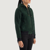 Sutix Green Suede Hooded Bomber Jacket